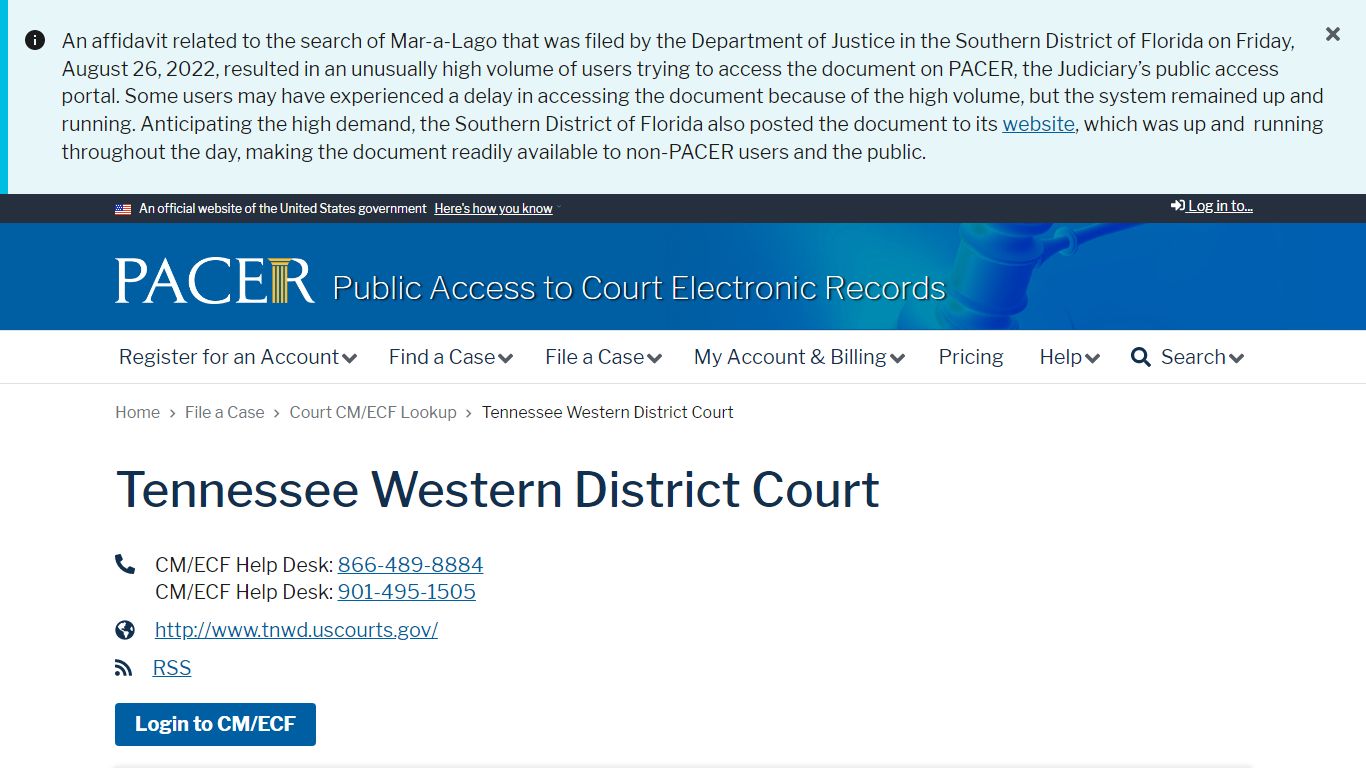 Tennessee Western District Court | PACER: Federal Court Records